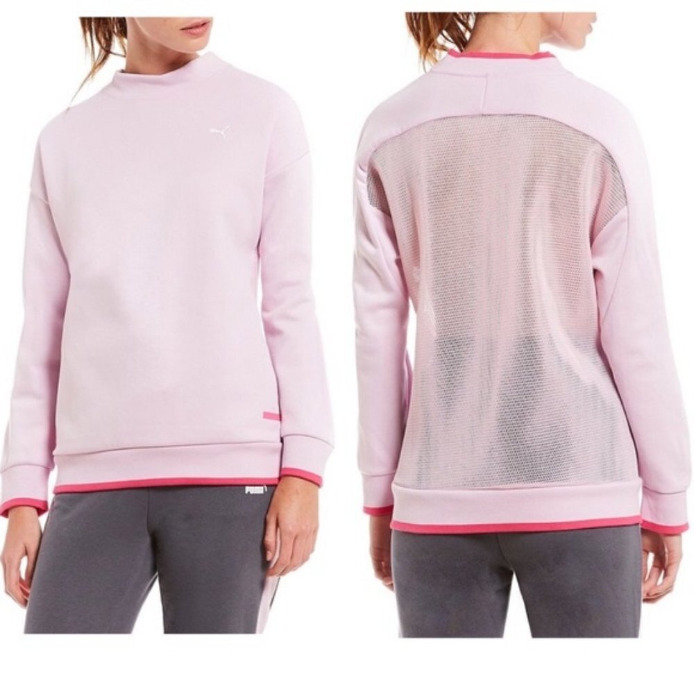 PUMA Chase Crew Sweatshirt Pullover Mesh Back Casual Athleasure Pink Small NEW